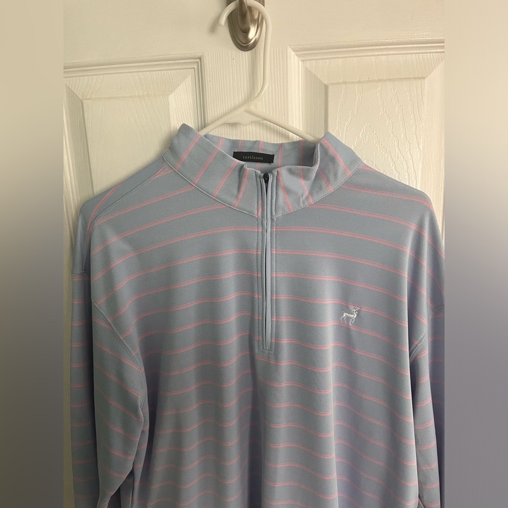 Turtleson Men’s Quarter Zip Striped Logo Pullover Shirt Medium